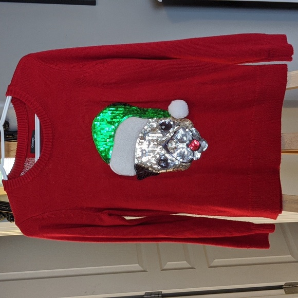 George Womens Ugly Christmas Sweater-pug. Holiday Sweater. Sequins - Picture 2 of 5